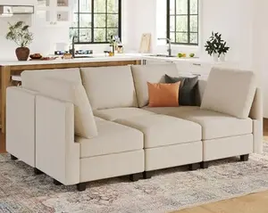 Belffin Corduroy Sectional Couch Sleeper with Storage Ottoman, L Shaped Sectional Sofa with Chaise, Convertible Modern Sectional Sofa Couch