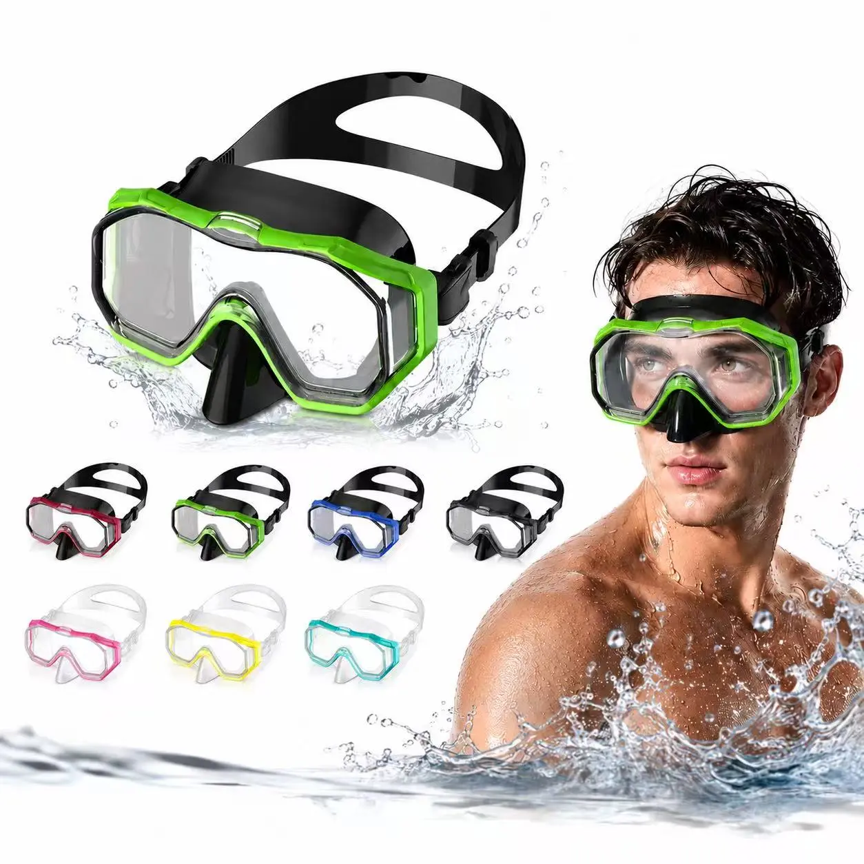 Adult & Kids Diving Mask Large Frame HD Anti-Fog Swimming Goggles, Waterproof Snorkel Mask with Tempered Glass Lens, Unisex Scuba Freediving Mask for Men Women, Professional Snorkeling Gear & Equipment