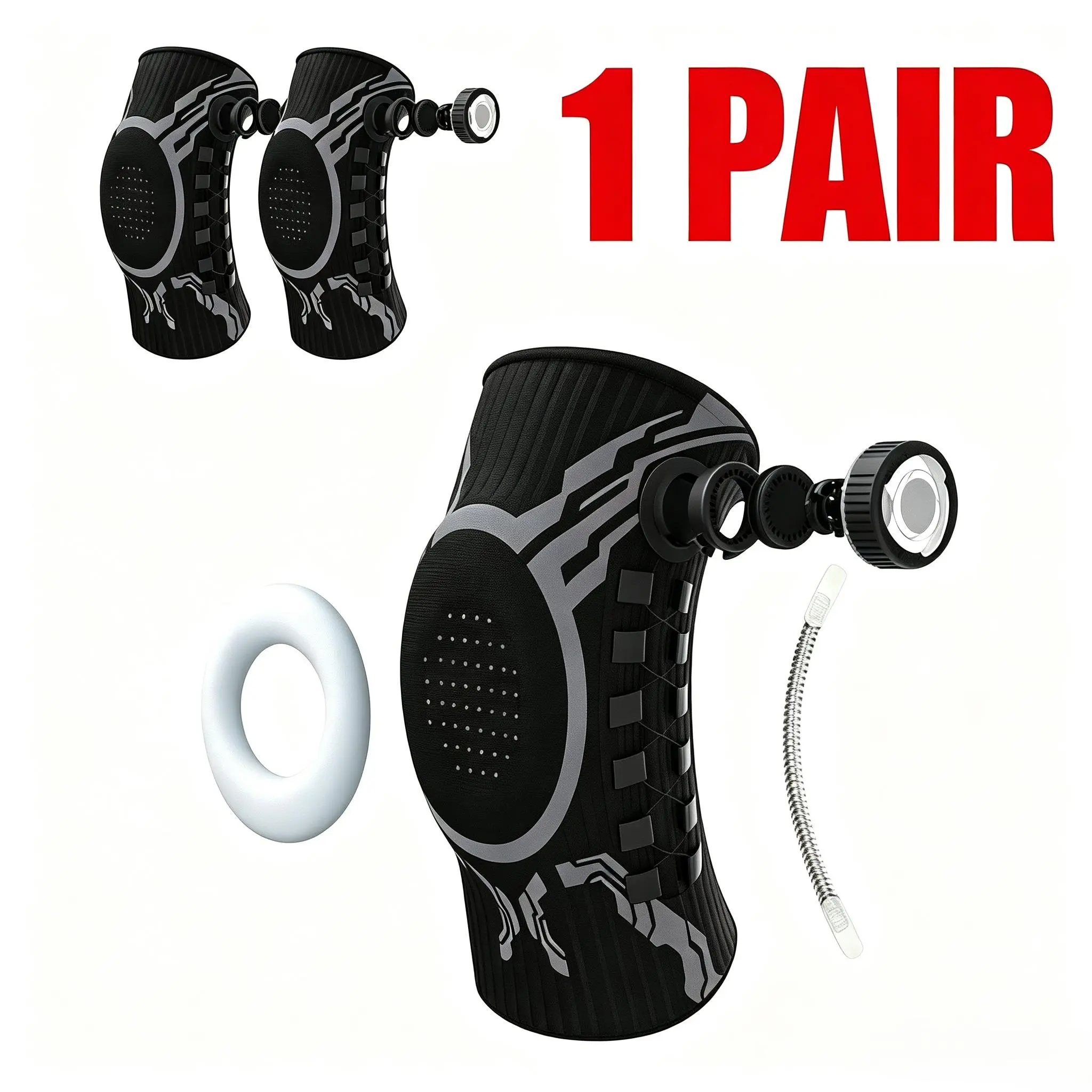 1 Pair Dial-Adjustable Knit Knee Support Brace with Spring Stabilizers & Silicone Shock-Absorbing Compression Sleeve for Basketball, Running