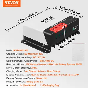 VEVOR 30A MPPT Solar Charge Controller, 12V/ 24V Auto DC Input, Solar Panel Regulator Charger with Bluetooth Module, 98 Charging Efficiency for Sealed(AGM), Gel, Flooded and Lithium Battery Charging