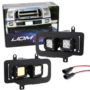 iJDMTOY White & Amber Dual LED Pod Light Fog Lamp Kit For 2015-17 Ford F150, Includes (4) 20W High Power LED Cubes, Foglight Location Mounting Brackets & Wiring/Adapter Harnesses
