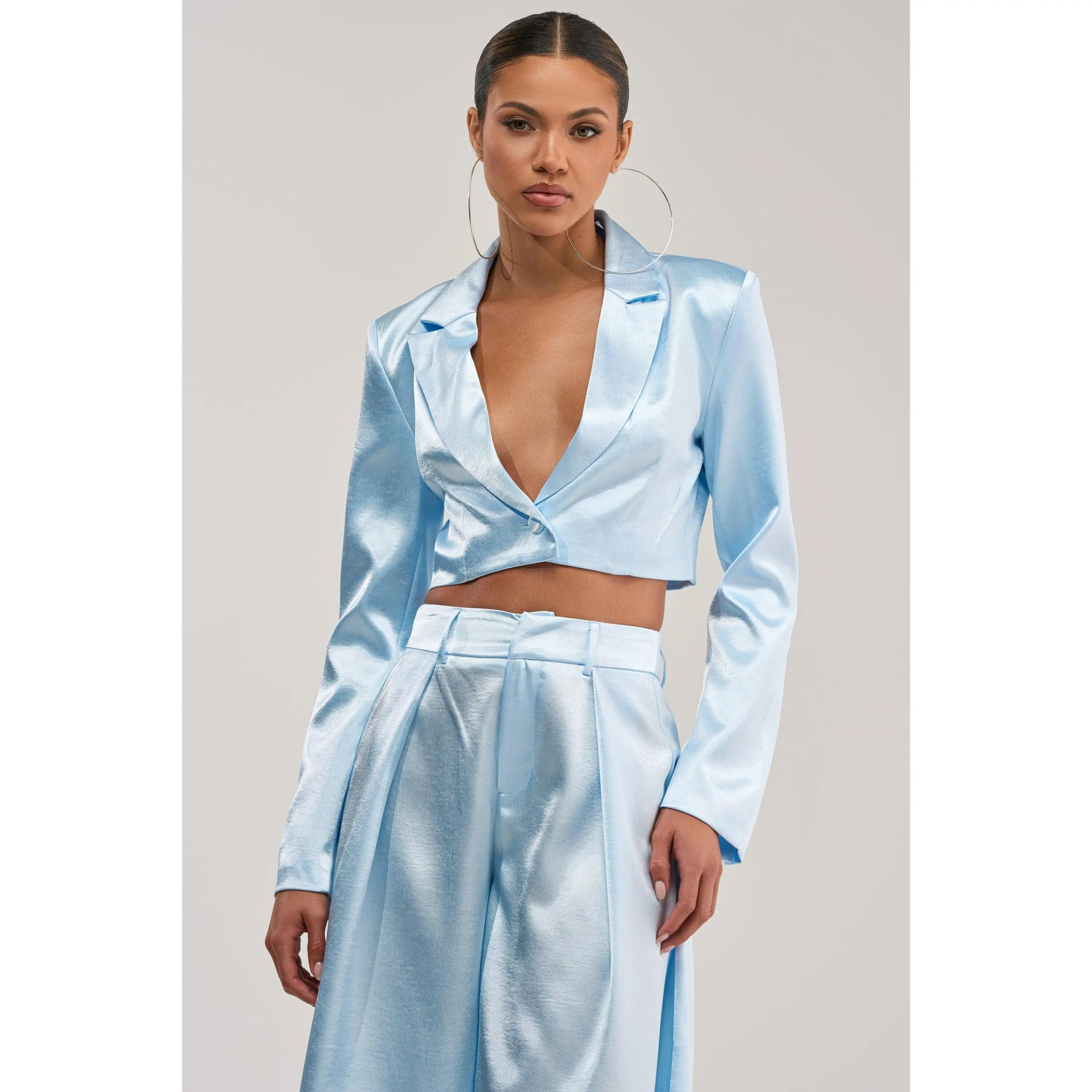 KYLA ICY BLUE SATIN BLAZER KYLA ICY BLUE SATIN BLAZER