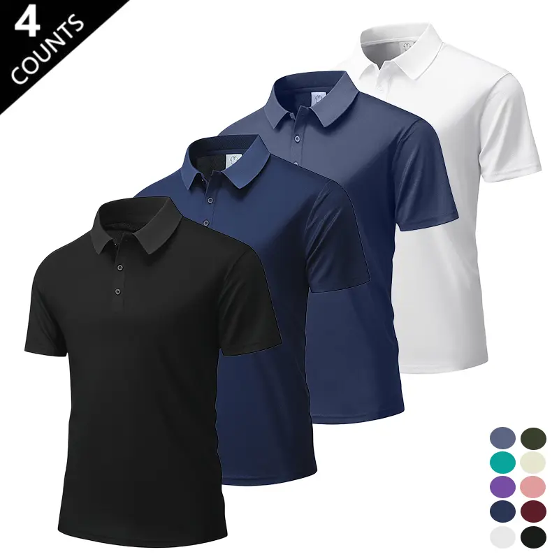 Men's Four-Pack Short-Sleeve Polo Shirts with Turn-Down Collar Quick-Drying Breathable Skin-Friendly Wrinkle-Resistant Anti-Pilling Non-Deforming Office Wear Top Menswear - Wetsuit, Casual
