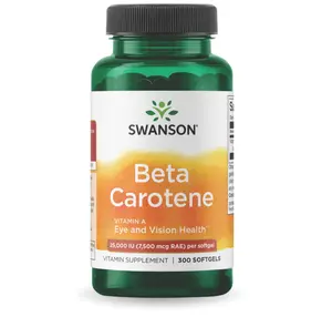 Swanson Beta-Carotene Vitamin A 25000 IU Softgels - Skin, Eye, and Immune System Health - Antioxidant Support - 7500 mcg (300 Softgels)