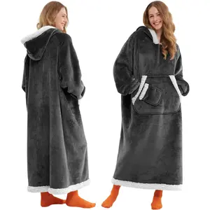 Giggling Getup Wearable Blanket Hoodie for Women Men Gifts for Women Mom Wife Sherpa Fleece Long Hooded Blanket Sweatshirt Cozy Sherpa Wearable Throw with Pocket & Sleeves for Adult Standard Dark Grey