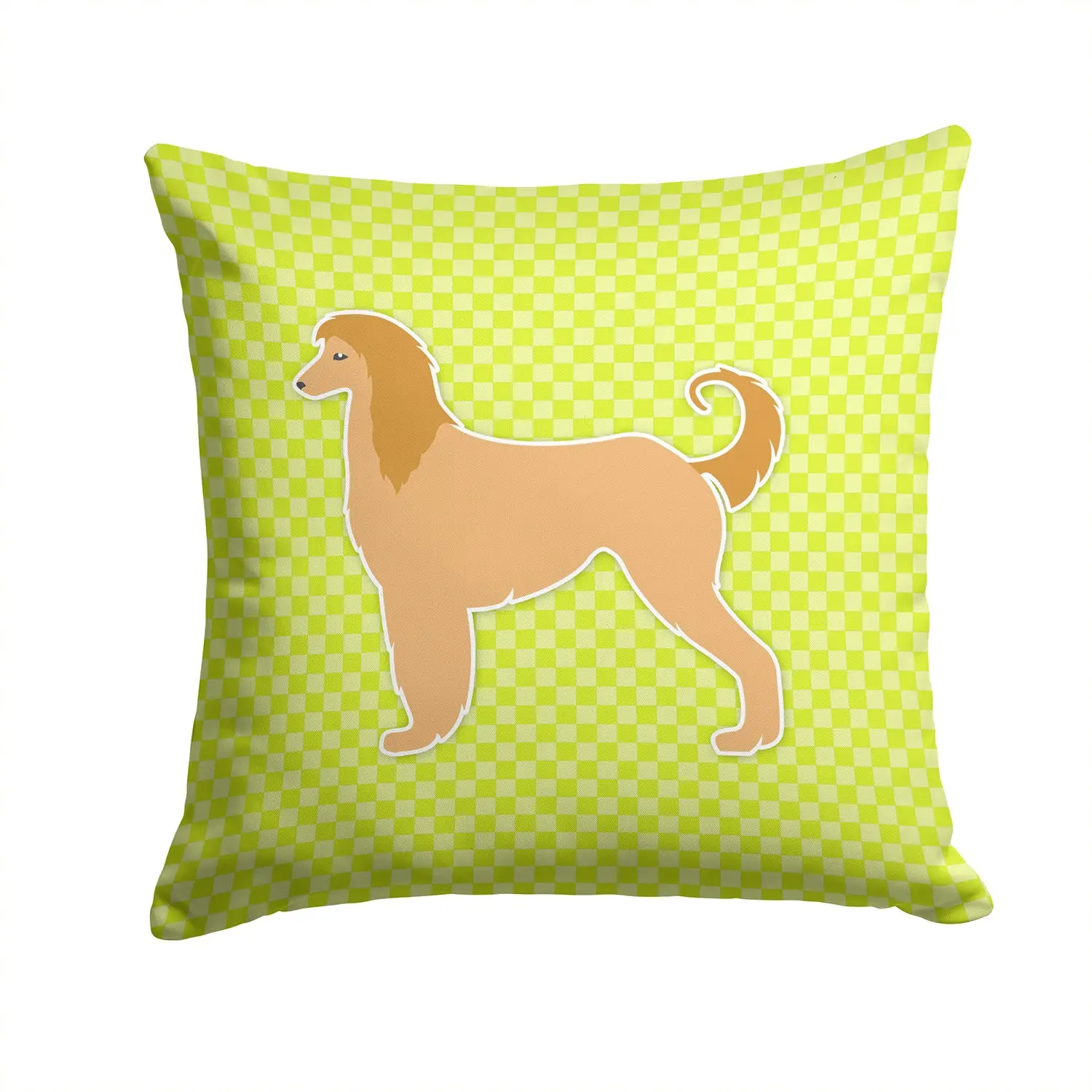 Afghan Hound Checkerboard Green Decorative Throw Pillow 14x14 Indoor Outdoor Accent Cushion, Fabric Cover with Insert for Sofa, Bed, Porch & Living Room