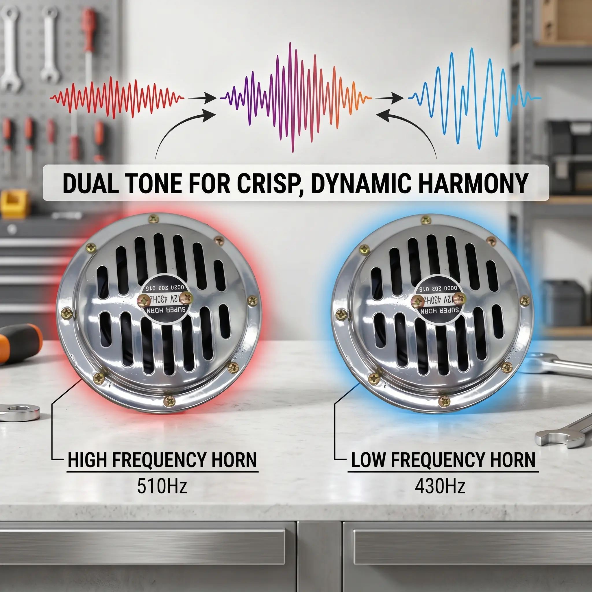 120dB+ Super Loud Dual Tone Car Horn, 12V Universal Electric Horn for Trucks, Cars & Motorcycles, Chrome Steel Grille