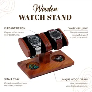 Bimoha - Handmade Wood Watch Stand for Men and Women’s Collection, Watch Holder Wrist Watches for 2 Watchs ( S2)