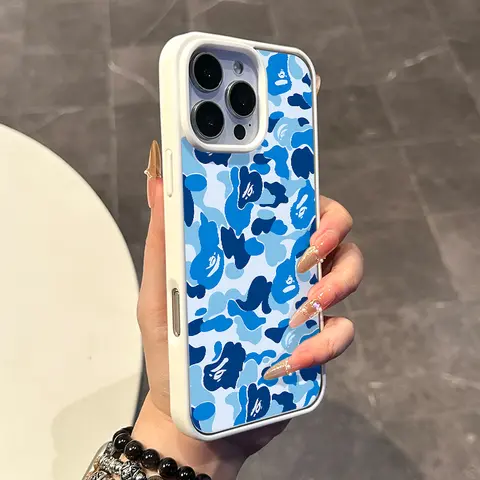 Magnetic Protective Phone Case for iPhone 17,16 E Pro Max,15 Plus,14,13,12,11,XS,XR - Pastel Blue Camouflage Print Anti-Fall Soft TPU Silicone Casing, Lightweight, Aesthetic, Scratch-Resistant Mobile Phone Accessories Cover