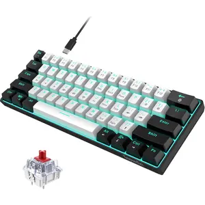 60% Wired Mechanical Gaming Keyboard, Ice Blue LED Backlit 61  Mini Wired Office Keyboard for Windows Laptop PC  (Black-White, Red Switches)