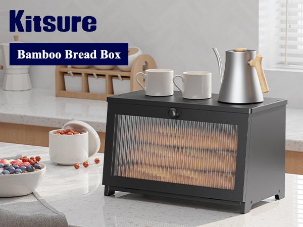 Bamboo Bread Box, Double Layer Bread Storage Box for Kitchen Counter, Large Capacity Bread Bin, Black Bamboo Bread Box, Double Layer Bread Storage Box for Kitchen Counter, Large Capacity Bread Bin, Black