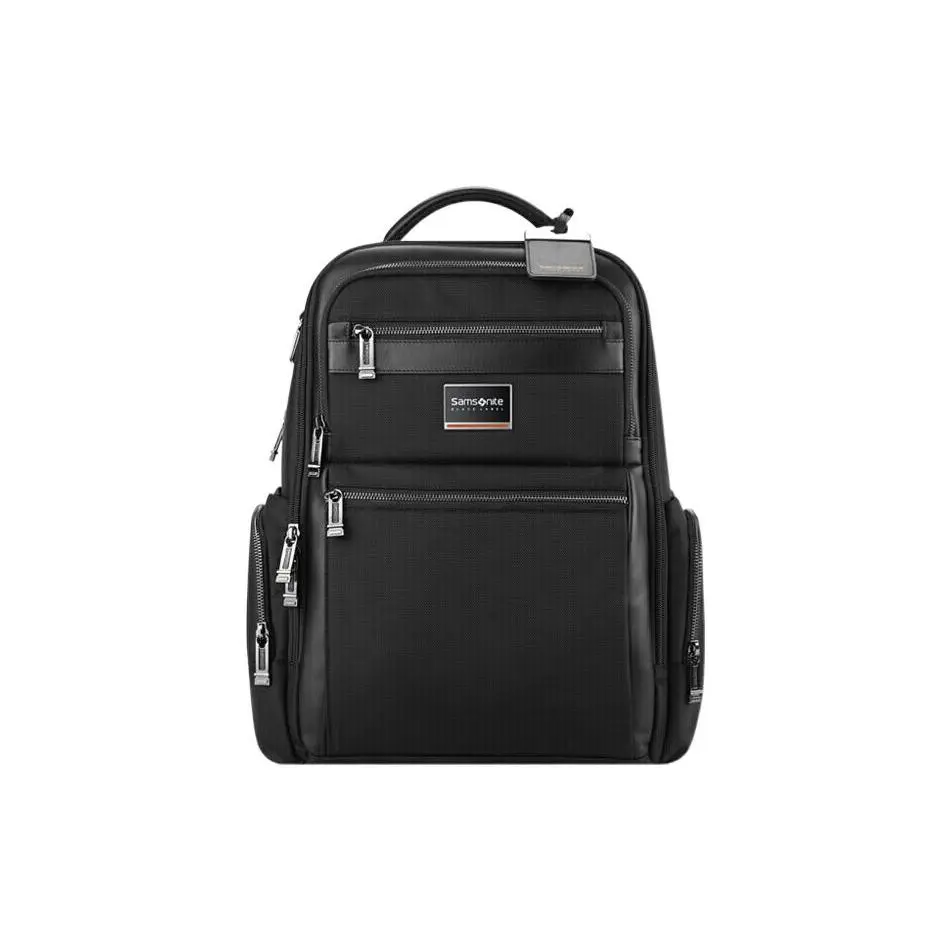 Samsonite Unisex Minimalist Fabric-Leather Blend Backpack, Solid Logo, Secure Zip, Large-Capacity, Black (Men-Focused Design)