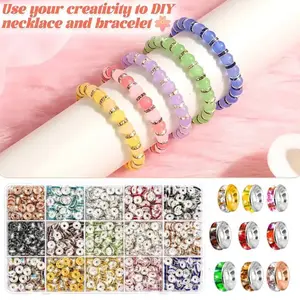 900 Pieces Rondelle Spacer Beads for Jewelry Making, 8mm Rhinestone Spacer Beads Crystal Bead Spacers for Bracelets, Fancy Sparkle Crystal Rhinestone Loose Beads for Bracelet Necklace Earring and Pens DIY Decors