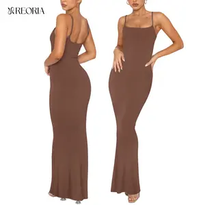 REORIA Blowout Sale Women's Sexy Long Dress Women's Adjustable Fit Spaghetti Strap Elegant Bodycon Maxi for Spring & Summer Casual Wear Hip Accentuating Ribbed Fabric Set for Beach & Outdoor Fun - Casual Wear, Party, Weddings, Concerts