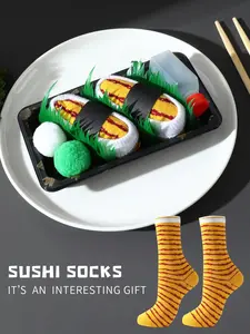 Delicious Tiger Sushi Gift Socks, Creative Food Theme Packaging Design, Soft Comfortable All Season Socks, Ideal for Birthday Party Valentine's Day