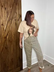 PLUS/REG Brown Leopard Stripe Denim Pants