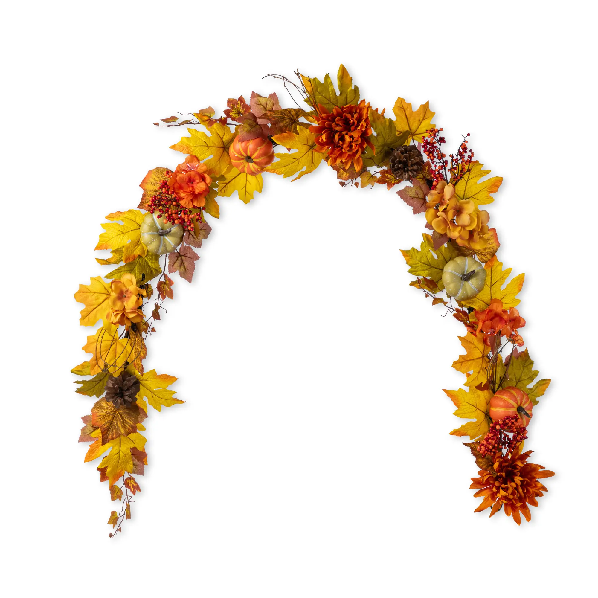 Glitzhome 72"l Handmade Fall Holiday Decor - Dahlia, Pumpkin, Leaf & Berry Wreath Garland, Pumpkin Centerpiece Artificial Mixed Floral Arrangements for Floor, Door Mount