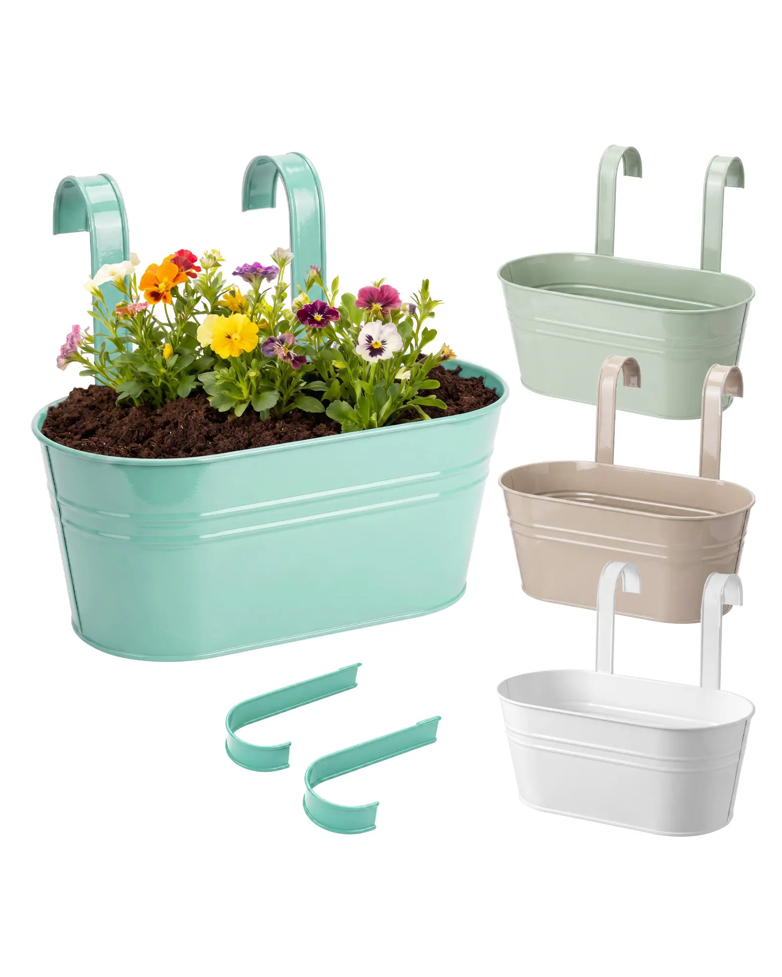 Bamworld Hanging Planter with Hooks 10.5 Inch Rust Resistant Metal Rectangular Planter, Hanging Flower Pot with Removable Tray & Drainage Hole for Indoor Outdoor Balcony (4 Pack, Pastel Colors)