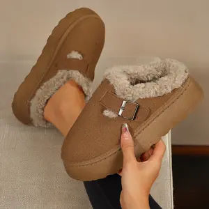 Women's Platform Mini Boots Slippers for Women Indoor Slippers Slip on Fleece Lined Suede Short Ankle Boots