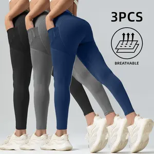 3Pcs Women's High Waist Solid Side Pocket Shaping Training Leggings.,Air-Butter 3.0 Fabric,Tummy Control,High Stretch UltraSculpt Leggings,  Butt Lifting Yoga Legging,Spring Outfits 2025