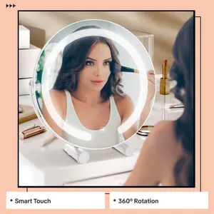 12" Round Vanity Mirror with LED Lights Smart Touch 360°Rotation Dimmable White Glass Aluminium Frame Minimalist Design for Bathroom Organization & Stylish Vanity Accessories
