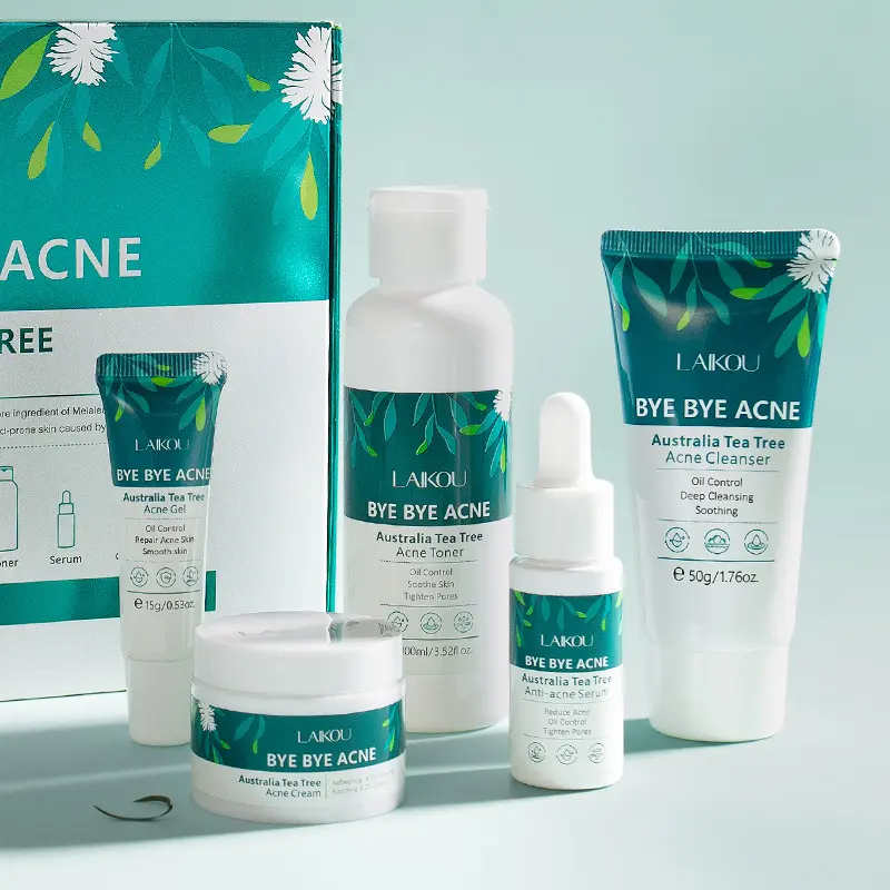 Tea Tree Oil Face Care Kit for Acne - 5 Piece Set with Face Wash, Toner, Serum, Gel Moisturizer & Cream - For Oily, Acne-Prone Skin - Blemish Control Skincare - Acne Clearing Products - Anti Acne Bundle