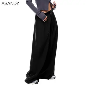 ASANDY Women's Oversized Slouchy Pants - Chic, Smooth, Comfortable Aesthetic Bottoms, Essential for Street Style & Office Wear (Pairs Well with Blazer, Cropped Top)