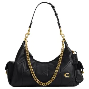 COACH Pocket Juliet 30 Quilted Detail Snap-Pocket Satchel in Lambskin Leather for Women, Large, Black