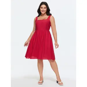 BLOOMCHIC Women's Plus Size Nylon Fabric Casual Wear Dress - Bowknot, Shirred Waist-Defining, Smooth Sleeve, Plain Mini, Pocket, Flattering Fit, M-6X, 2026 Summer Vibes Fit Womenswear