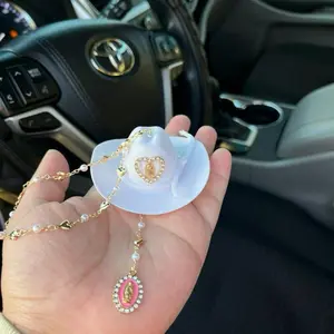 Virgin Marry Car Blessing Charm Handmade , Heart Pendant, Pearl & Heart Chain , White Sombrero, Variety Colors VM Pendant, Protection Gift Decoration,  Car Accessories, Car Blessing Charm