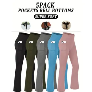 2025 Christmas5-Pack Women's Super Soft Flare Pants With Pockets, High Waisted Tummy Control Athletic Yoga Boot Pants
