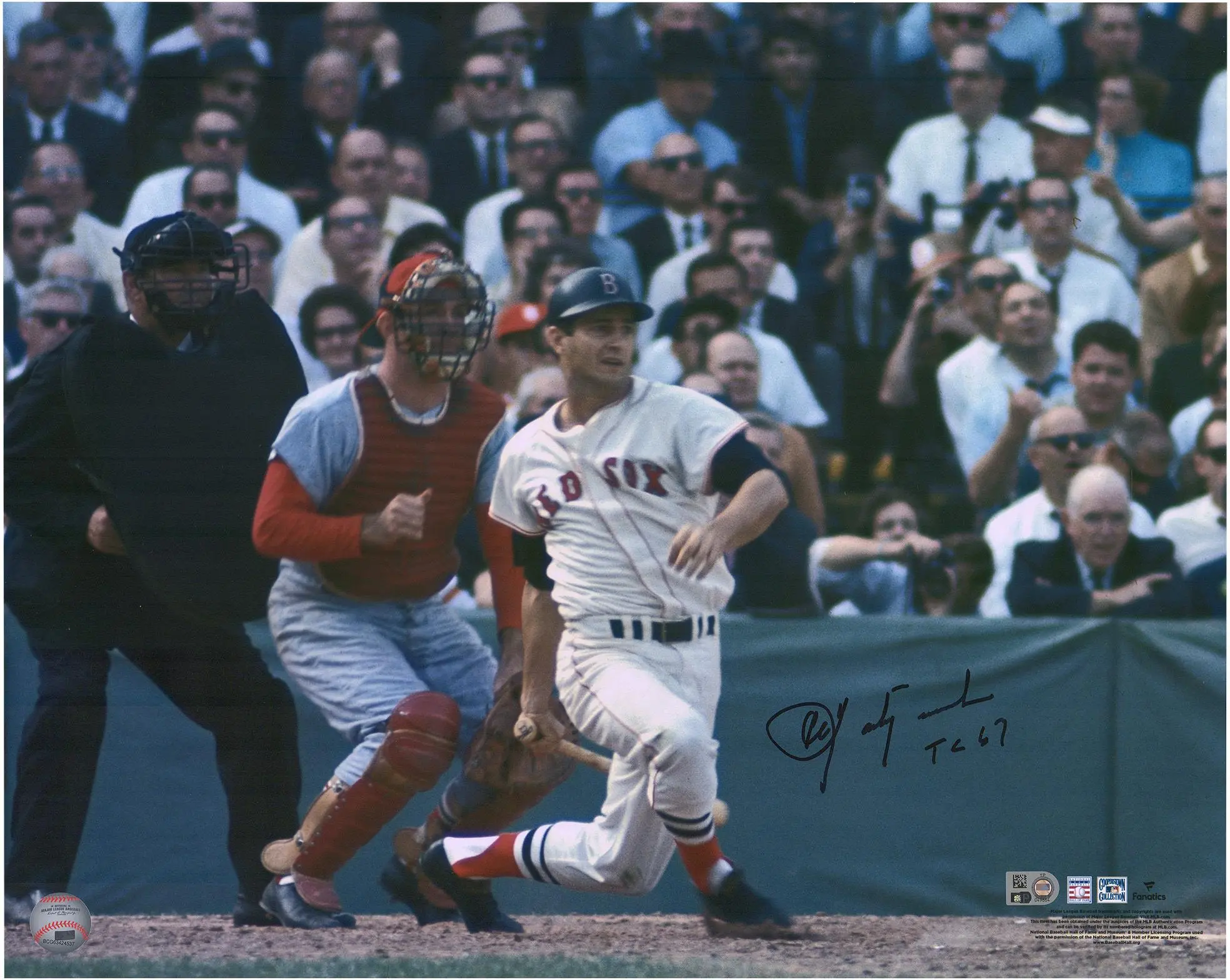 Carl Yastrzemski Boston Red Sox Autographed 16" x 20" 1967 World Series Hitting Photograph with "TC 67" Inscription - Fanatics Authentic Certified