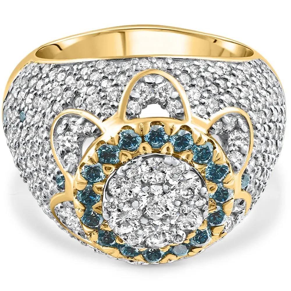 4.64Ct Blue & White Diamond Men's Pinky Ring 14k Yellow Gold Lab Grown Hip Hop
