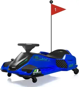 12V Ride On Go Kart,Kids Drifting Car with 45W Brushless Quiet Motor,5 Mph Electric Drifting Go-Kart,Battery-Powered Outdoor Ride-On Toy with 5 Wheels, Led Lights and Music for Teens(Blue)