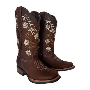 Stephy’s Boots Women Cowgirl Boots Rubber Sole with Square Toe Genuine Leather, Bota Dama Suela Hule 100% Piel Shoe Walking Shoes