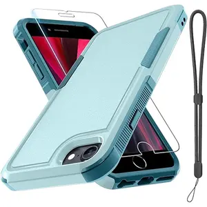 iPhone 8/7/SE 2022/2020 Military Grade Heavy Duty Shockproof Phone Cover with Screen Protector, Durable Protection & Wrist Lanyard Strap - Cellphone