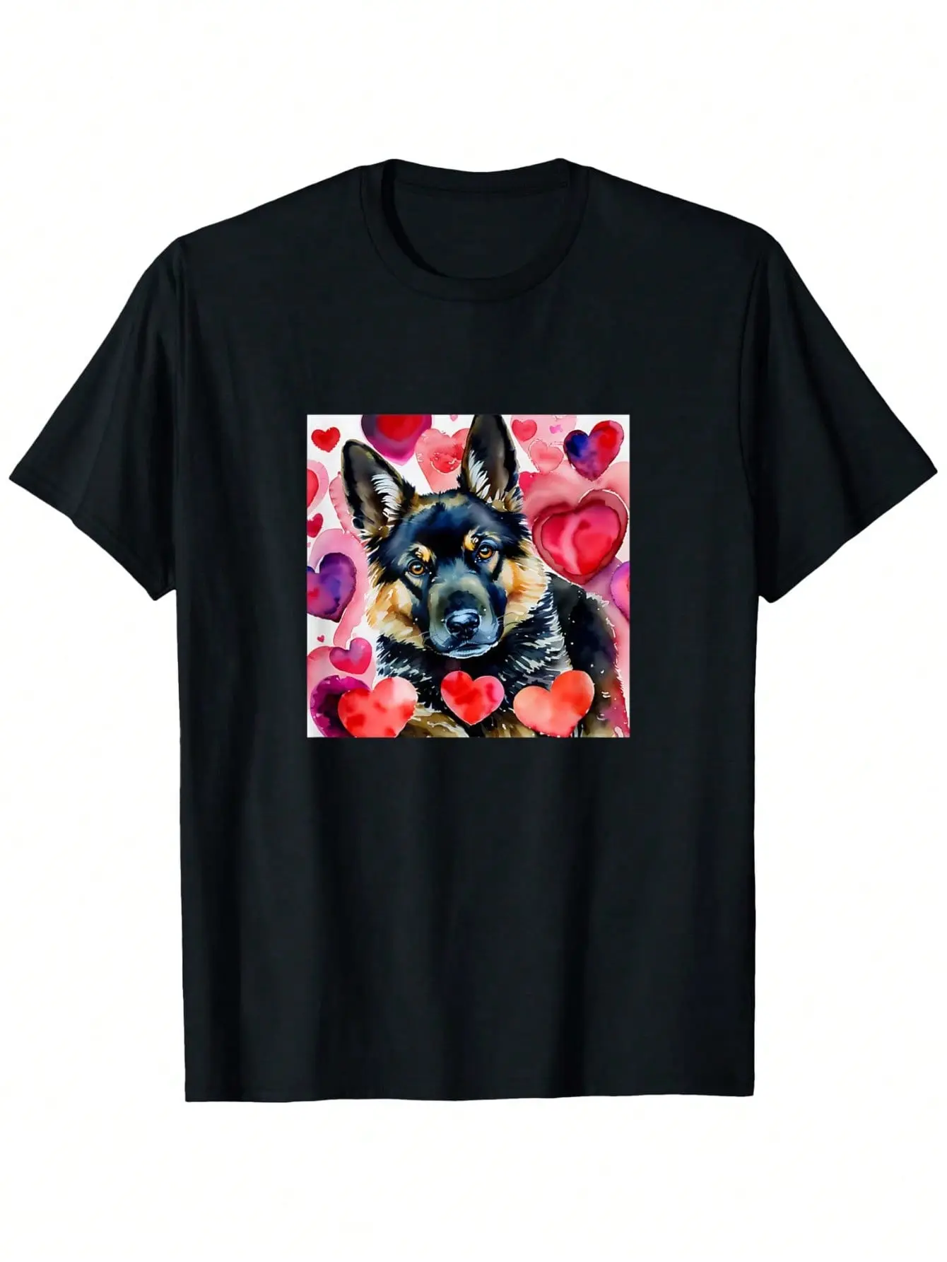 Romantic German Shepherd Dog ValentineS Day T-Shirt - 180gsm Heavyweight Crew Neck Short Sleeve Cute German Shepherd Wit