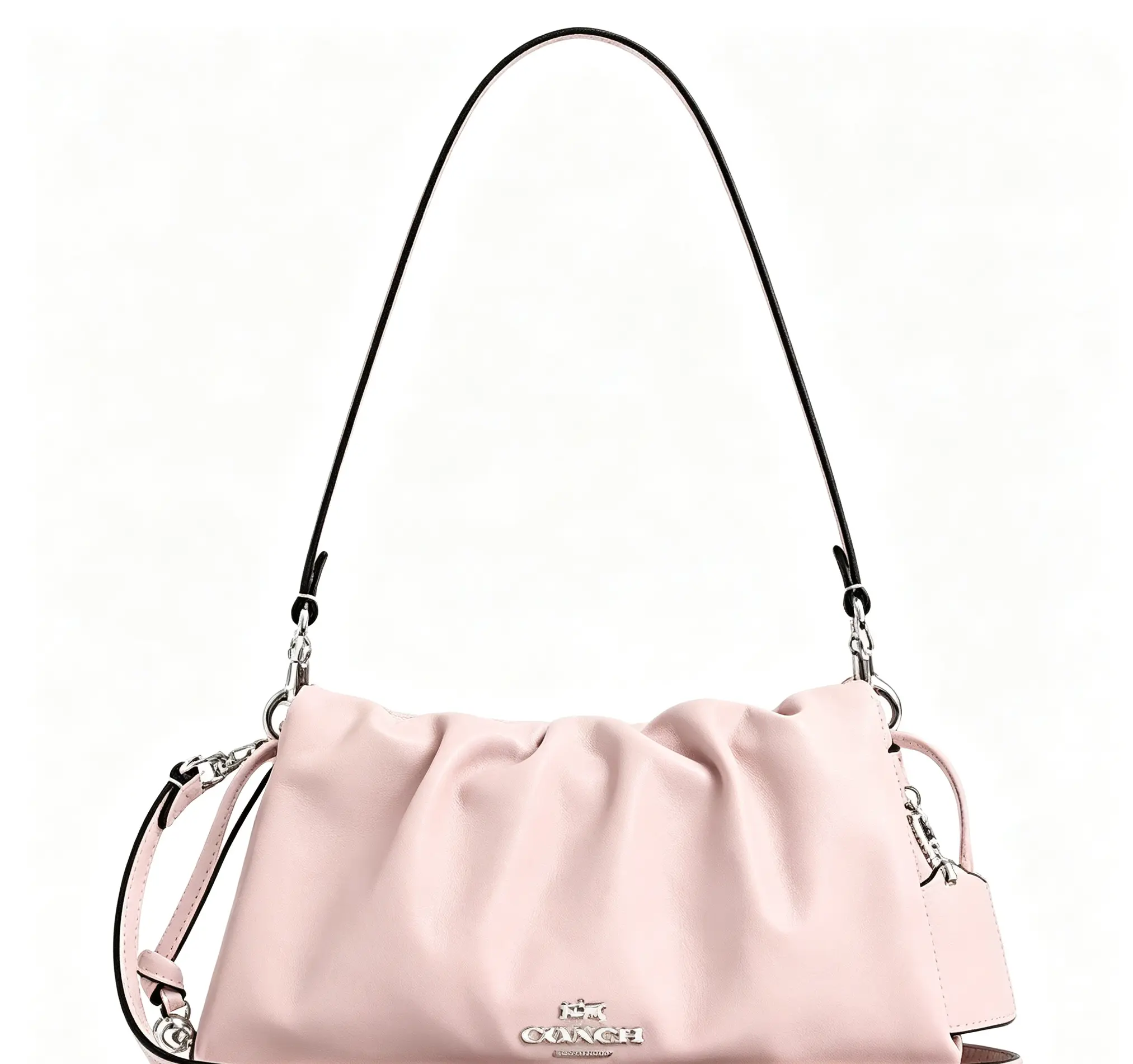 Coach Faye 26 Logo Drawstring Magnetic Closure Leather Shoulder Bag for Women, Medium Size, Pink