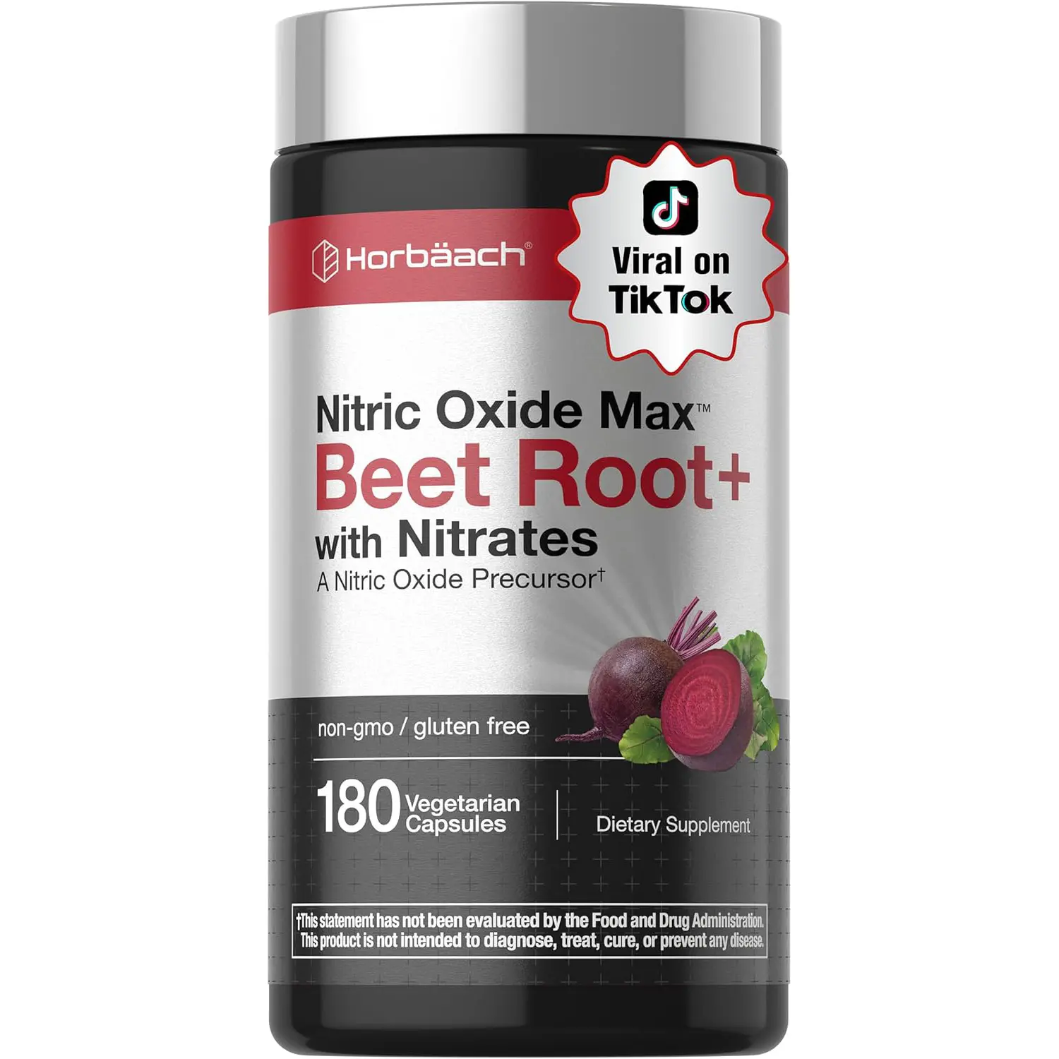 Horbaach Nitric Oxide Beet Root Capsules | 180 Count | with Nitrates and Precursor | for Men and Women | Vegetarian, Non-GMO, Gluten Free Supplement