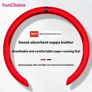 YunChoice Car Steering Wheel Cover, High-Grade Nappa Leather, Anti-Slip Sweat-Absorbent Breathable Ultra-Thin Modern Design, 6D Honeycomb Grip for Enhanced Control Safety, Easy to Install | 4-Season Universal Car Interior Protector for SUV/Sedan/MPV