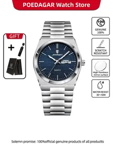 POEDAGAR luxury men's stainless steel quartz watch, Luminous Waterproof Watch, waterproof night light men's watch, fashionable casual men's watch, Modern Trendy Watch, Quartz Wristwatch, Business Fashion Watches, suitable for daily wear and gift givin