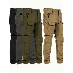 Windproof Warm Men's Outdoor Military Tactical Pants Soft Shell Fleece Lined Solid Color Sports Style Regular Fit Mid Waist Woven Fabric with Pockets No Belt Casual Weekend Wear Autumn Winter Season