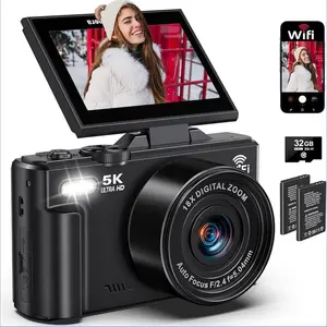 5K Digital Camera for Photography 75MP WiFi Vlogging Camera with 3" 180° Flip Screen 18X Zoom UHD Autofocus Video Camera 32GB Micro SD Card Ideal for YouTube