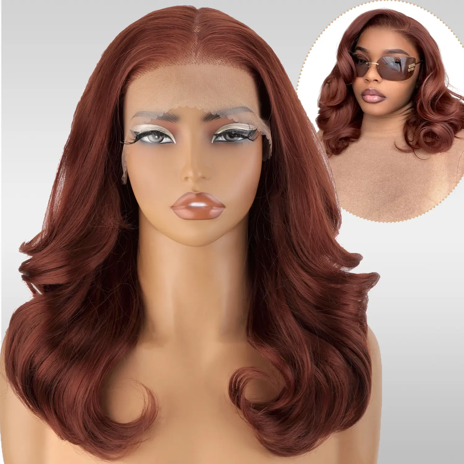 SOKU 13X6 Pre Layered Body Wave Lace Front Wig 18 Inch Wavy Glueless Wigs for Women Pre Plucked Synthetic Lace Front Wig Ready to Wear with Tiny Knots
