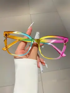 New Vintage Women's Fashion Cat Eye Glasses, Trendy Design Multicolor Frame Flat Lenses, Stylish Eyewear for Everyday Use