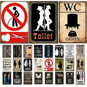 8x12in Vintage Funny Toilet Metal Iron Sign Plaque WC Lavatory Toilets Wall Art Bar Club Bathroom Restroom Toilet Wall Decoration