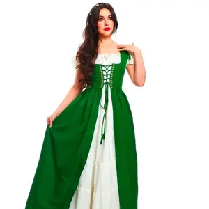 Reminisce Renaissance Faire Women's Boho Medieval Costume with Lace Detail, White Skirt, Adjustable Back Laces, Fully Fitted Polycrepe Dress