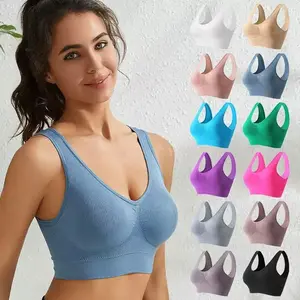 12 Color Women Sports Bralette Nylon Solid Color Medium Support Wirefree Knit Fabric Adult Yoga Running Exercise Bras Plus Size Flat Tummy
