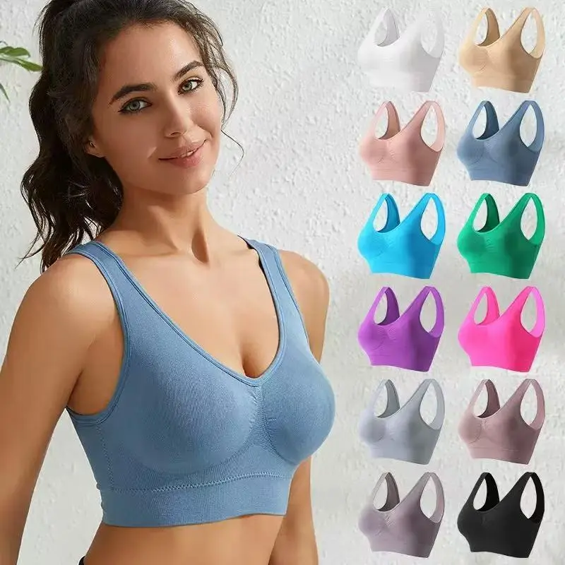 Women Sports Bralette 12 Colors Nylon Solid Medium Support Wirefree Knit Fabric Yoga Running Exercise Bras Plus Size Flat Tummy
