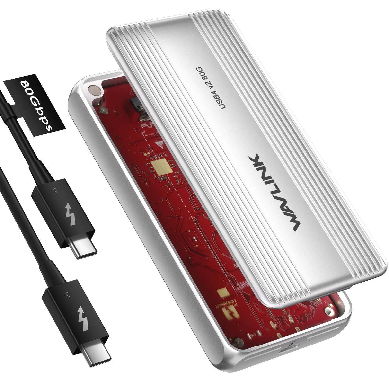 【WAVLINK SELECTED】80Gbps USB4 V2 PCle Gen4 NVMe SSD Enclosure | JHL9480 Powered | 6000+MB/s Read & 5000+MB/s Write | Cooling Fan | Plug & Play | Compatible with TB4/5, USB4 | For M4/M3/M2 Mac